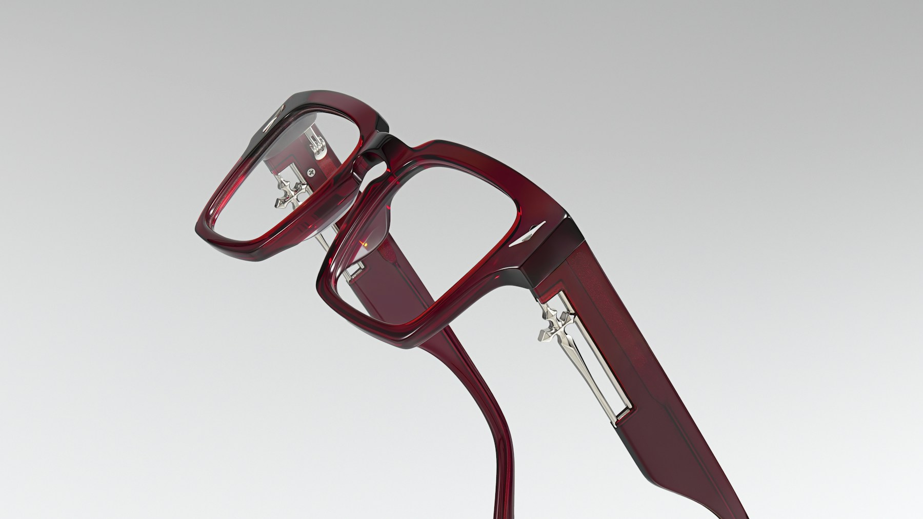 真实摄影：酒红色方框眼镜特写，Vooglam Eyewear 摄